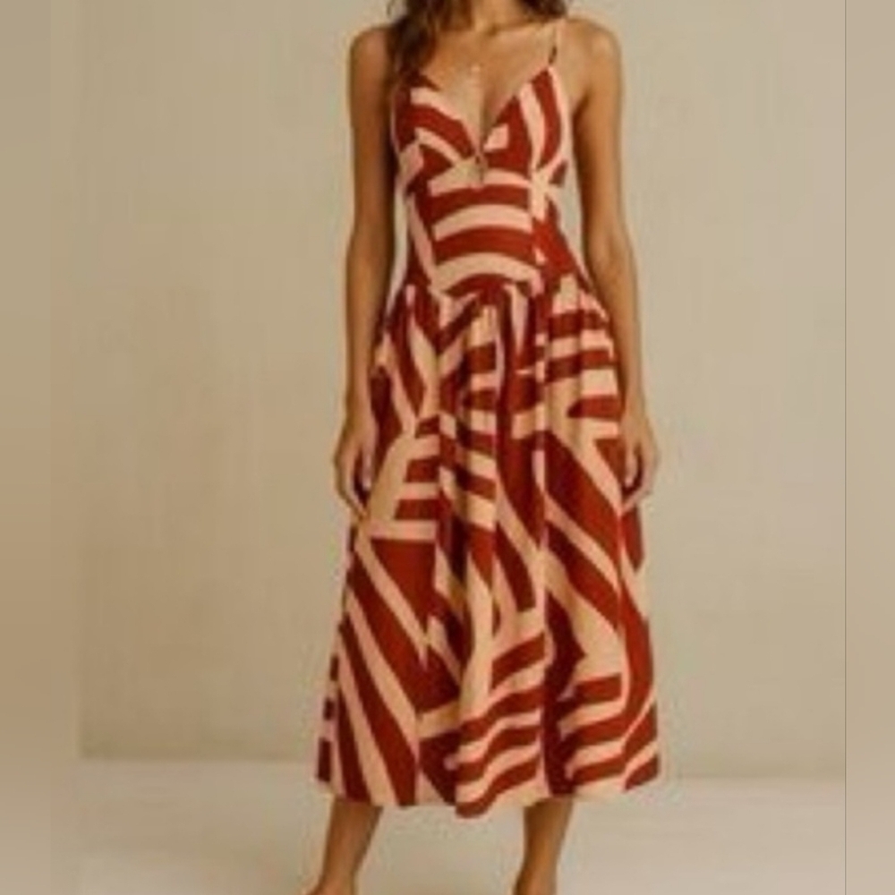 Mon Renn| *Missing* Hook Surreal Midi Dress 100% Cotton Abstract Print US M  Tag